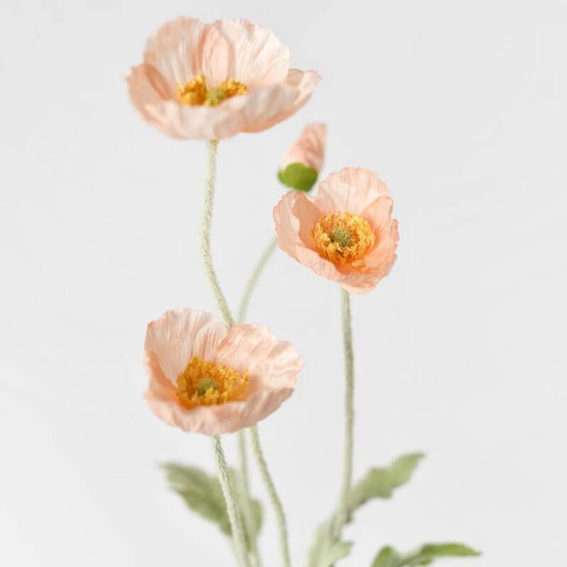 Medium Coral Pink Silk Decorative Artificial Common Poppy(Pack of 1 Branch)