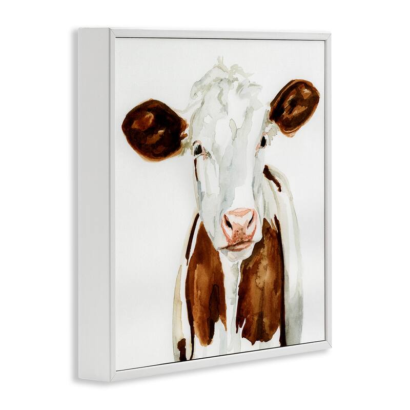 Stupell Farm Cow Portrait Neutral Watercolor Brown Tan Framed Wall Art, 12x12