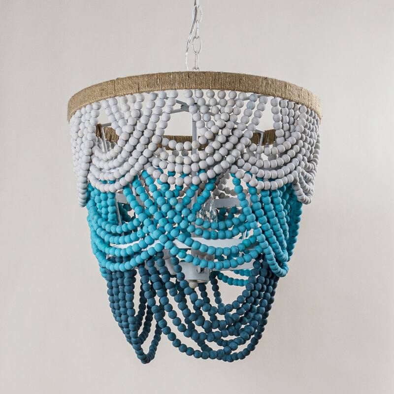 19.7" Bohemian Layered Wood Beads Basket Chandelier Light