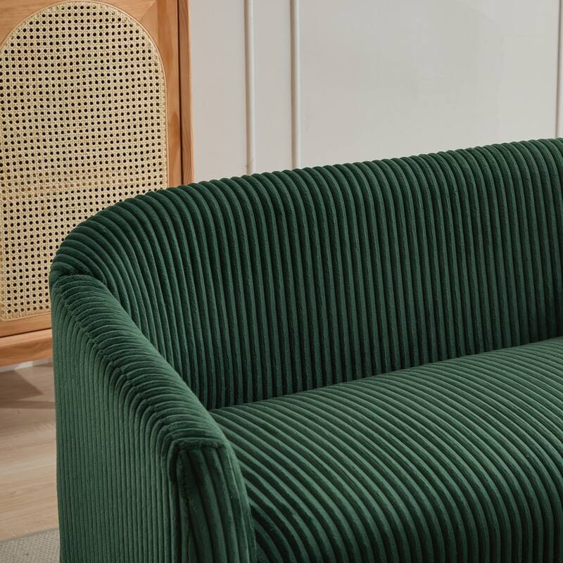 Corduroy Fabric Upholstered 2-Seat Sofa with Wooden Walnut Legs