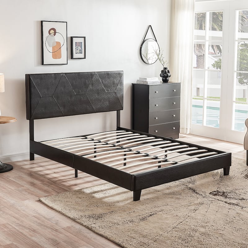 Queen Size Upholstered Platform Bed with Slat Support