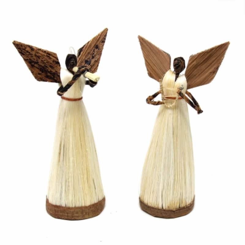Handmade Standing Sisal Angel Ornaments, Set of 2 - Musical Instruments Set