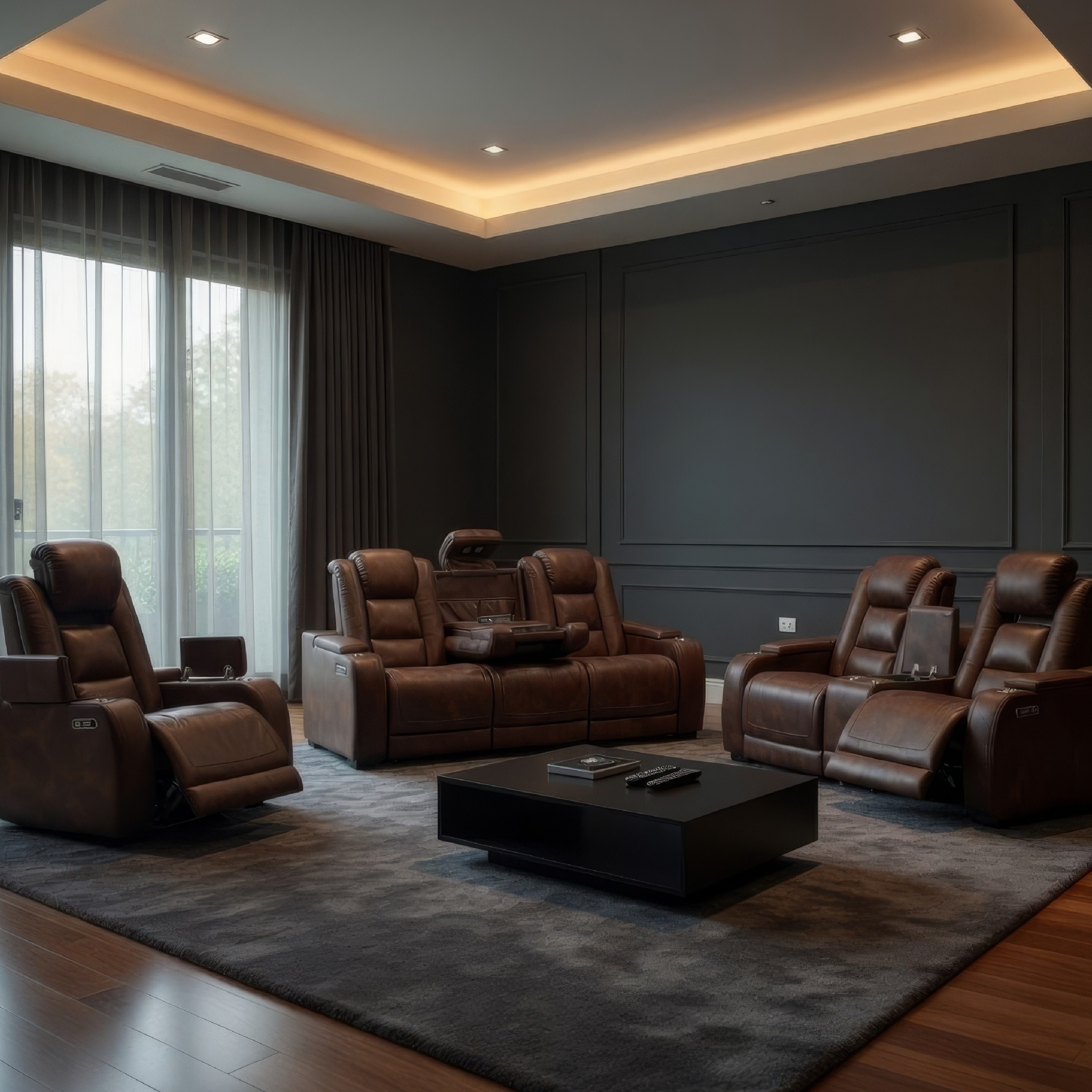Choi 3pc Power Reclining Glider Sofa, Loveseat, Chair Set, Brown Faux Leather Fabric