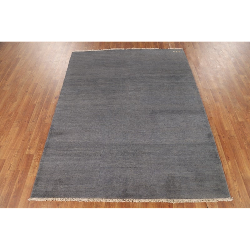 Gray Blue Gabbeh Modern Oriental Rug Hand-Knotted Wool Carpet - 5'1"x 6'4"