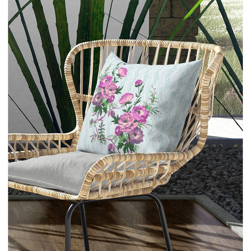 Rosemary Rosebuds Indoor/Outdoor Reversible Throw Pillow Green and Pink