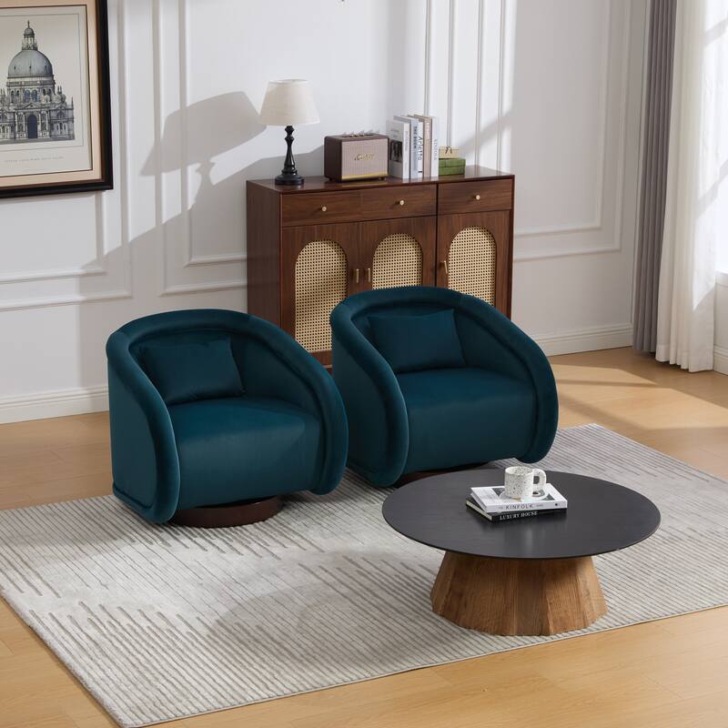 360-degree Swivel Barrel Chair with Velvet Fabric Upholstery, Comfy Pumpkin-Shaped Swivel Chair for Living Room, Bedroom