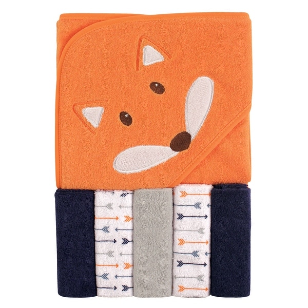 slide 1 of 1, Luvable Friends Baby Boy Hooded Towel with Five Washcloths, Boy Fox, One Size - Boy Fox - One Size Boy Fox