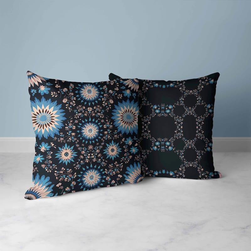 Delightful Dandelions Faux Suede Reversible Throw Pillow Black and Blue