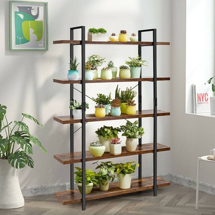 5-Tier Industrial Bookshelf Bookcase Open Storage Shelf Display Rack - 47" x 12.5" x 70" (L x W x H)