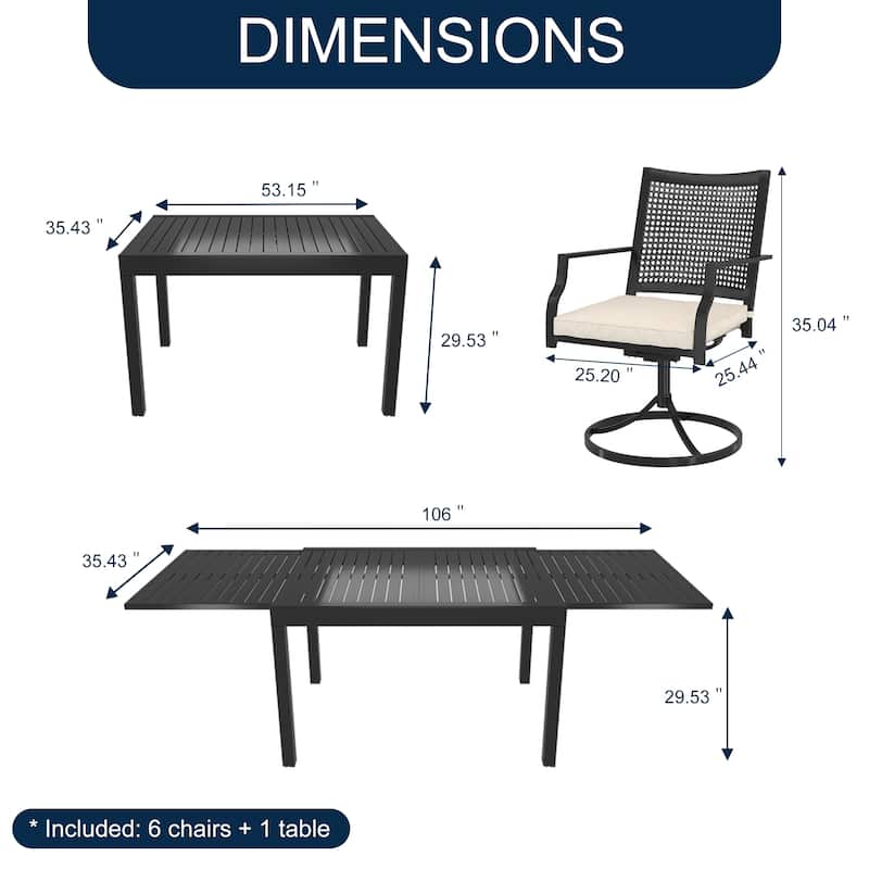 7 Pieces Outdoor Dining Set with 1 Extendable Dining Table