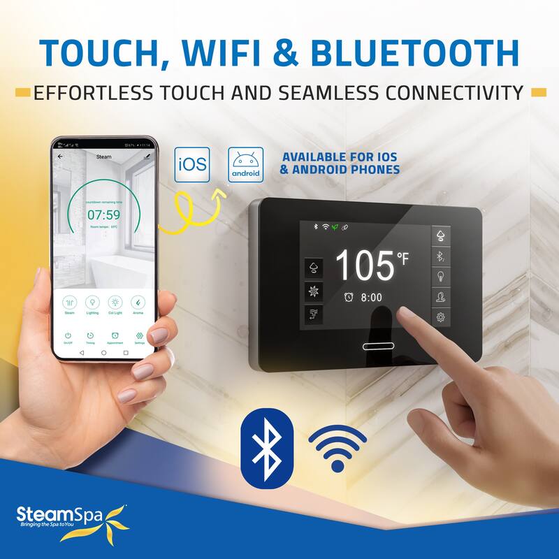Black Series WiFi and Bluetooth 4.5kW QuickStart Steam Bath Generator Package with Dual Aroma Pump in Gold