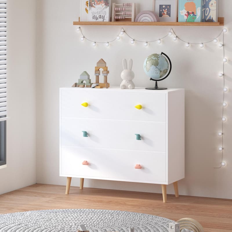 Anmytek Kids 3 Drawer Chest with Pastel Drawers Cartoon Handles Nursery and Playroom Storage