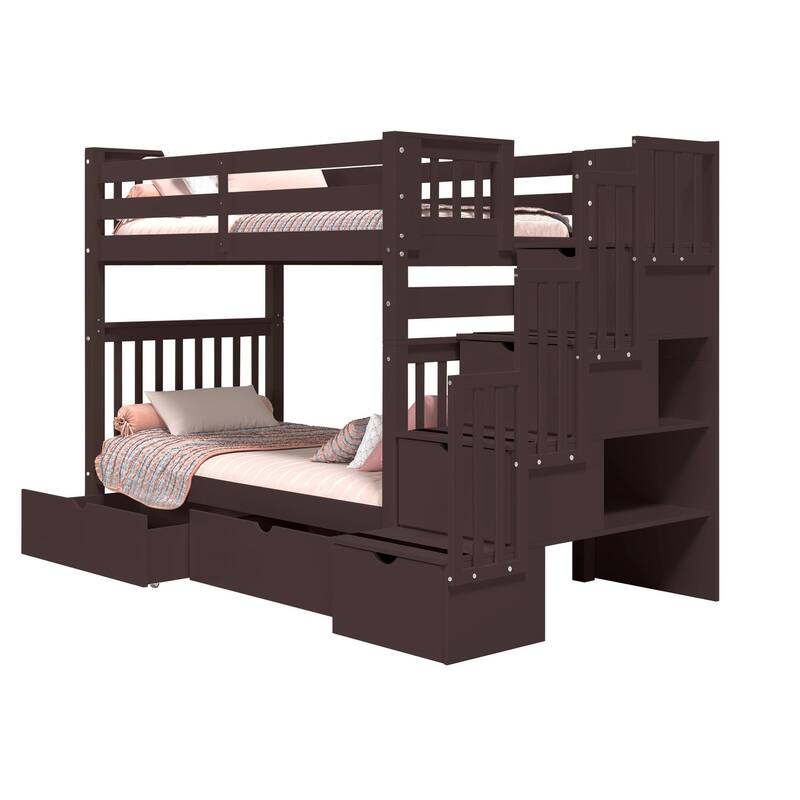 Taylor & Olive Trillium Tall Twin over Twin Stairway Bunk Bed, Drawers