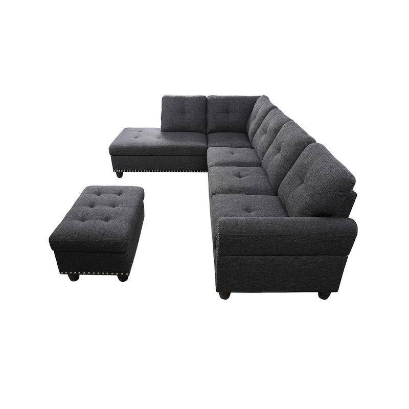 4-piece Modular Sectional Sofa with Storage Ottoman and Pillows