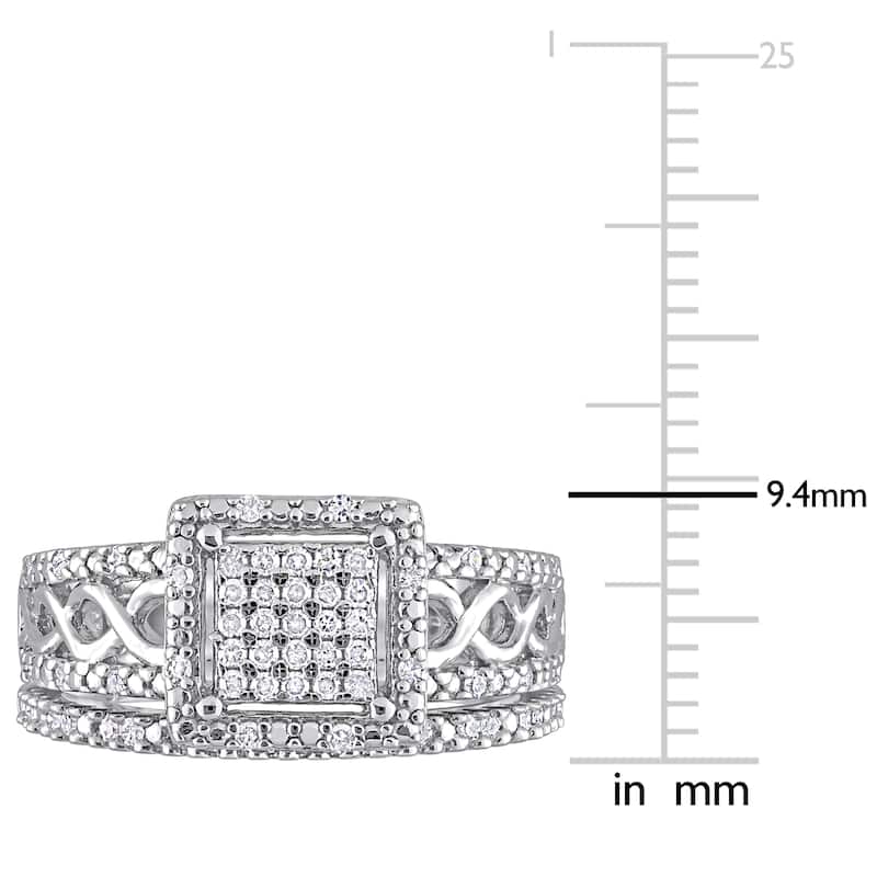 Miadora 1/3ct TDW Diamond Clustered Square Halo Infinity Bridal Ring Set in Sterling Silver