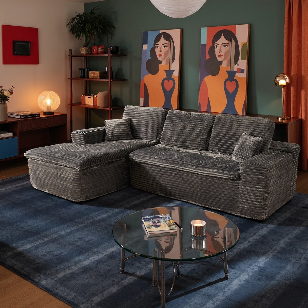 HOOOWOOO Modern Upholstered Fabric Sectional Sofa with Chaise