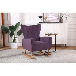 Velvet Tufted Rocking Chair High Back Accent Chair w/ Padded Armchair ...