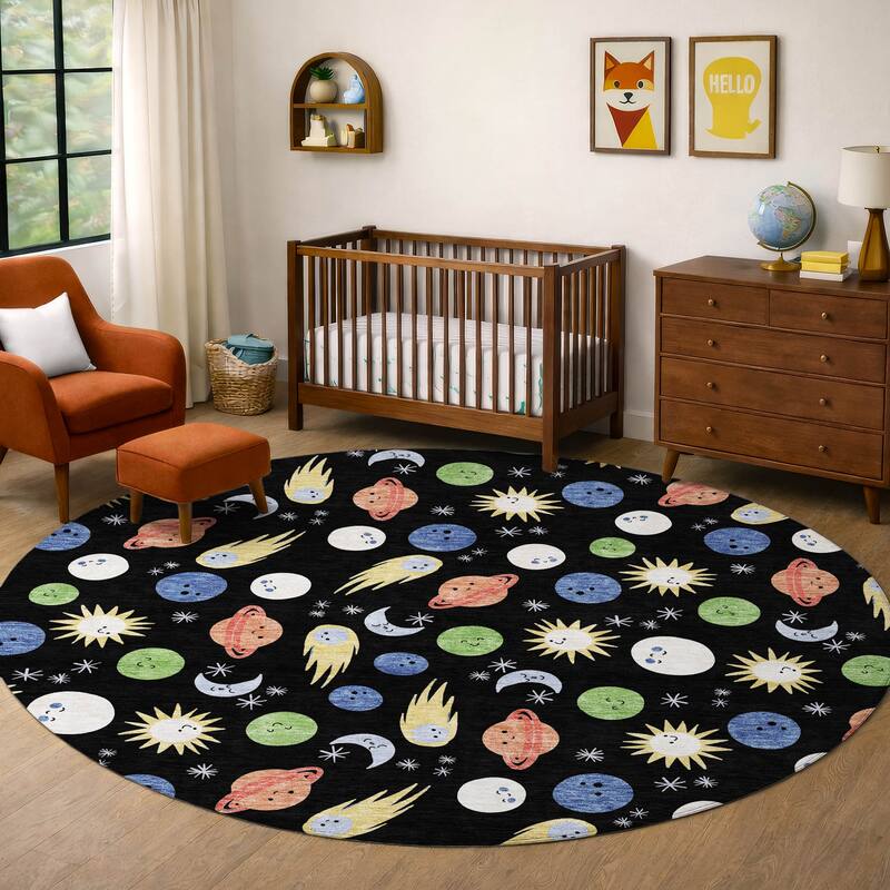 Machine Washable Indoor/ Outdoor Planets Comets Chantille Rug