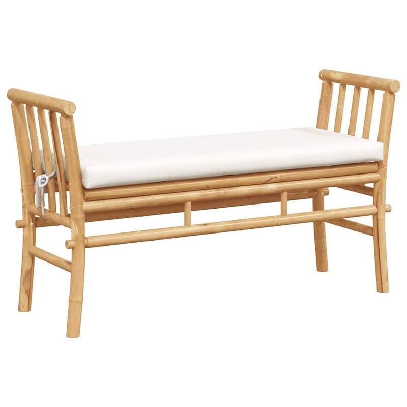 vidaXL Garden Bench with Cushion Brown 110 x 38 x 65cm bamboo - 43.3 x 15.0 x 25.6