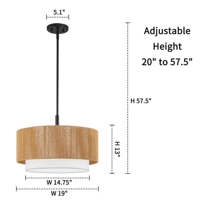 KAWOTI 1-light Adjustable Height Pendant Light with Rattan Shade - W19" x H20"