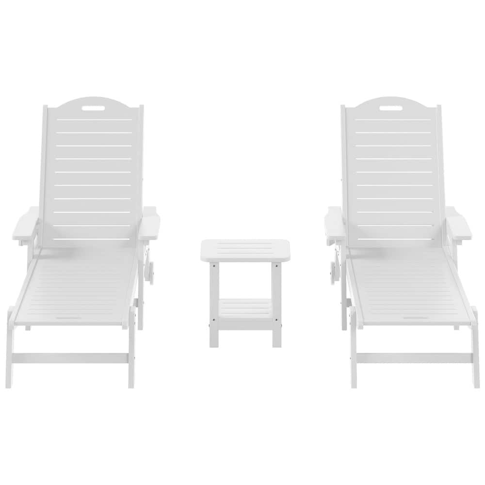 Brighton Outdoor 3-Piece Poly Reclining Chaise Set with Wheels & Cup Holder