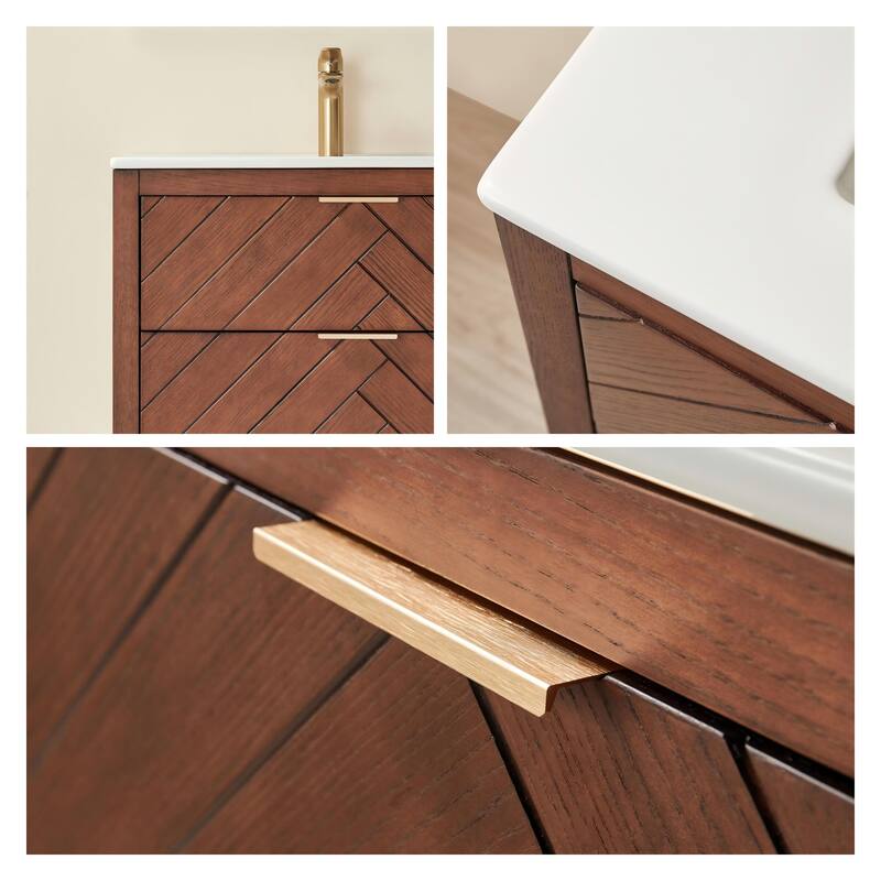 Modland 30" Wall Mount Bathroom Vanity with Ceramic Sink - 2 Soft-Close Drawers, Black/Walnut - 30 inch