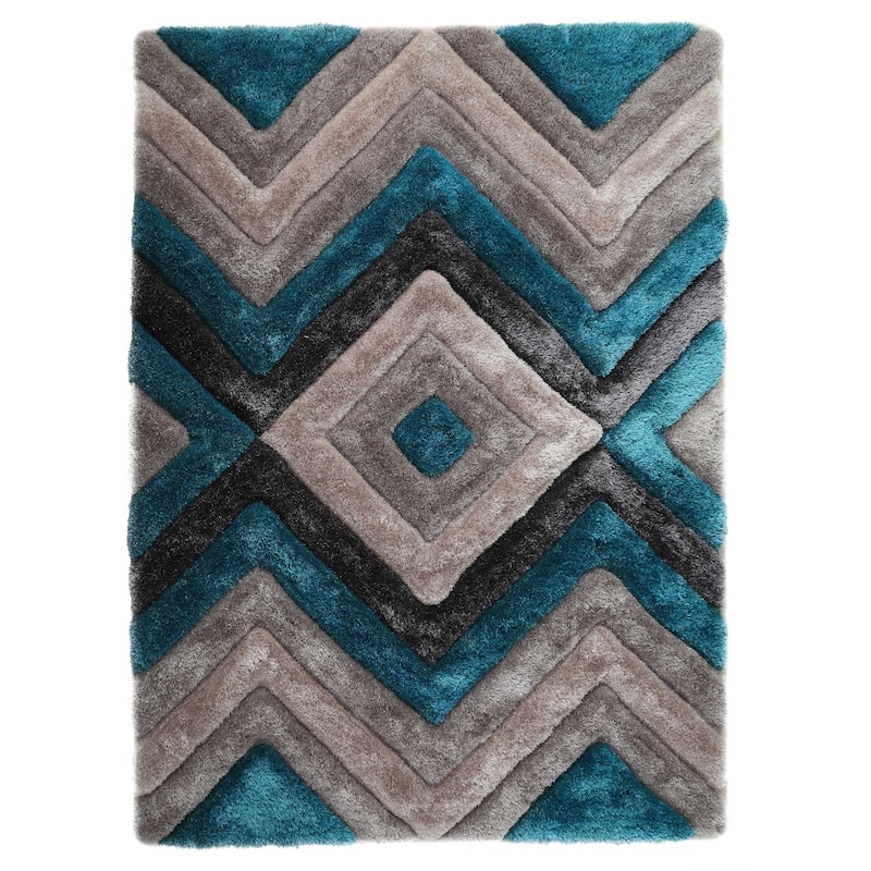 Mateos Shag Collection Abstract Area Rug - 5' X 7' - Blue/Grey