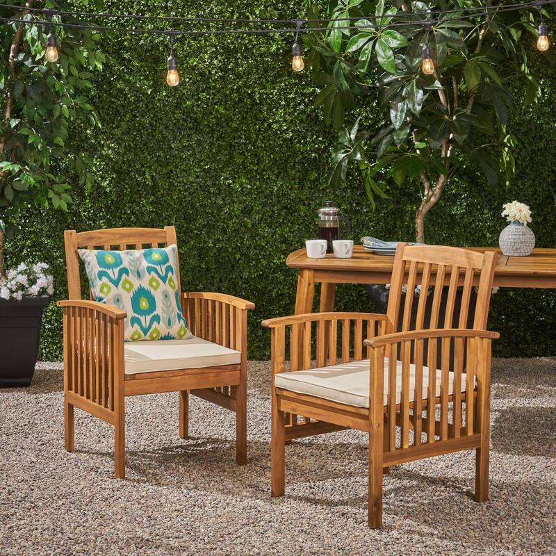 Acacia Wood Dining Chair with Cushions Set of 2