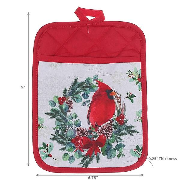 Christmas Pot Holder With Pocket Cardinal Wreath Set of 4 Bed Bath & Beyond 39257241