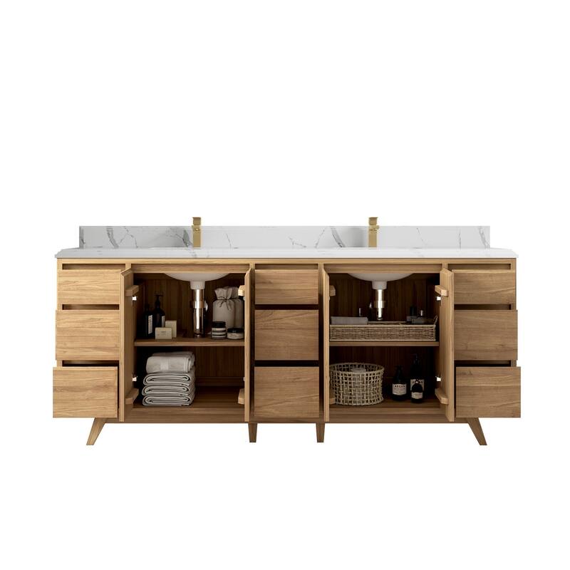 Willow Collections 84 in. W x 22 in. D Madison Teak Double Sink Bathroom Vanity with Countertop