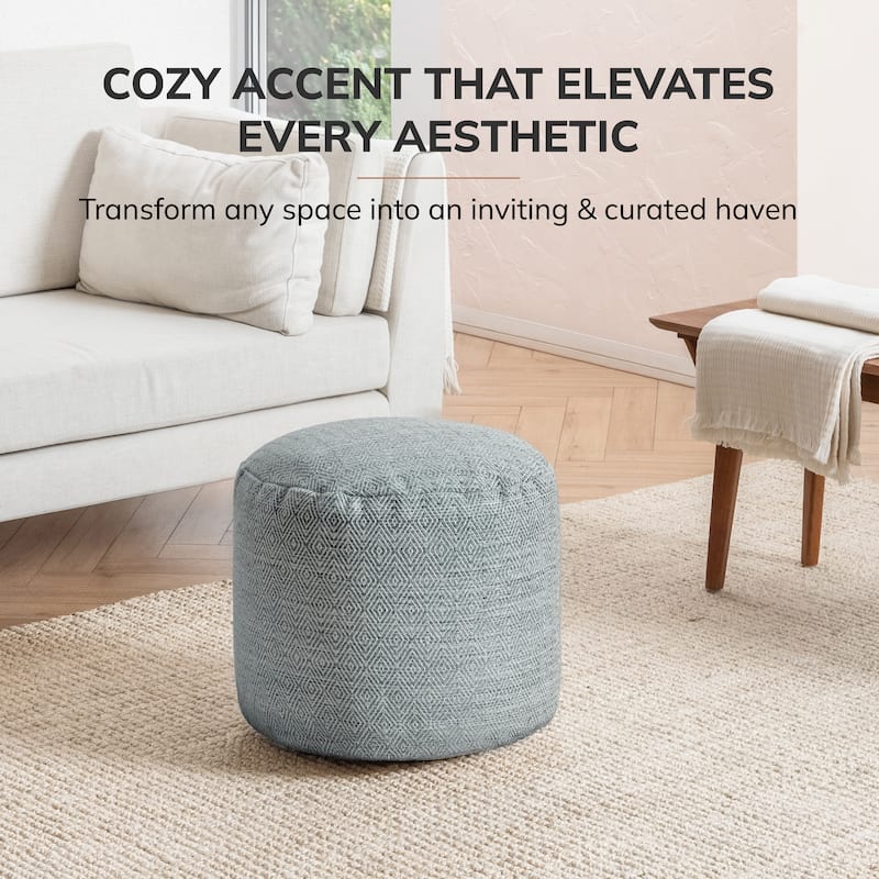 Jani 22-inch Terracotta Pouf - Handcrafted Handmade Round Ottoman for Seating, Footrest, Home Decor for Living Room, Bedroom
