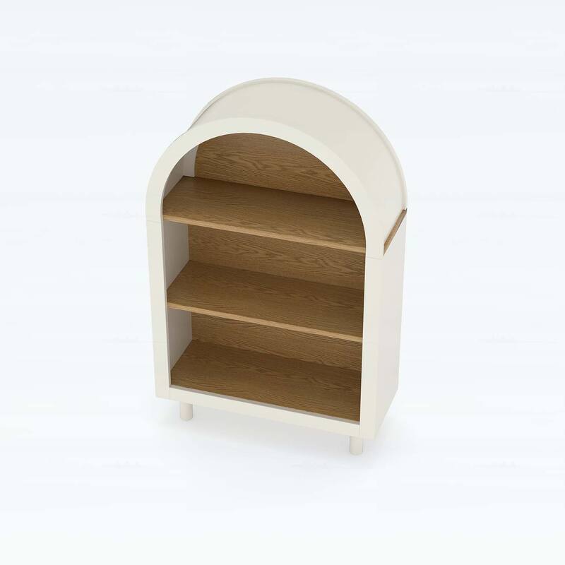 Wooden Modern Arched Top Bookshelf with 3 Shelves
