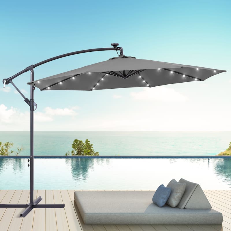 BONOSUKI 10ft Patio offset Umbrella Hanging Umbrella With LED Lights - Anthracite
