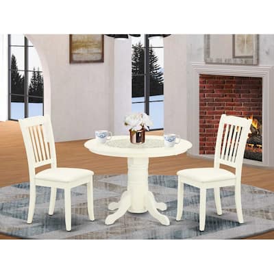 Round Dinette Set 3pc - Asian Style Dining Table & Chairs - White Finish Kitchen Set