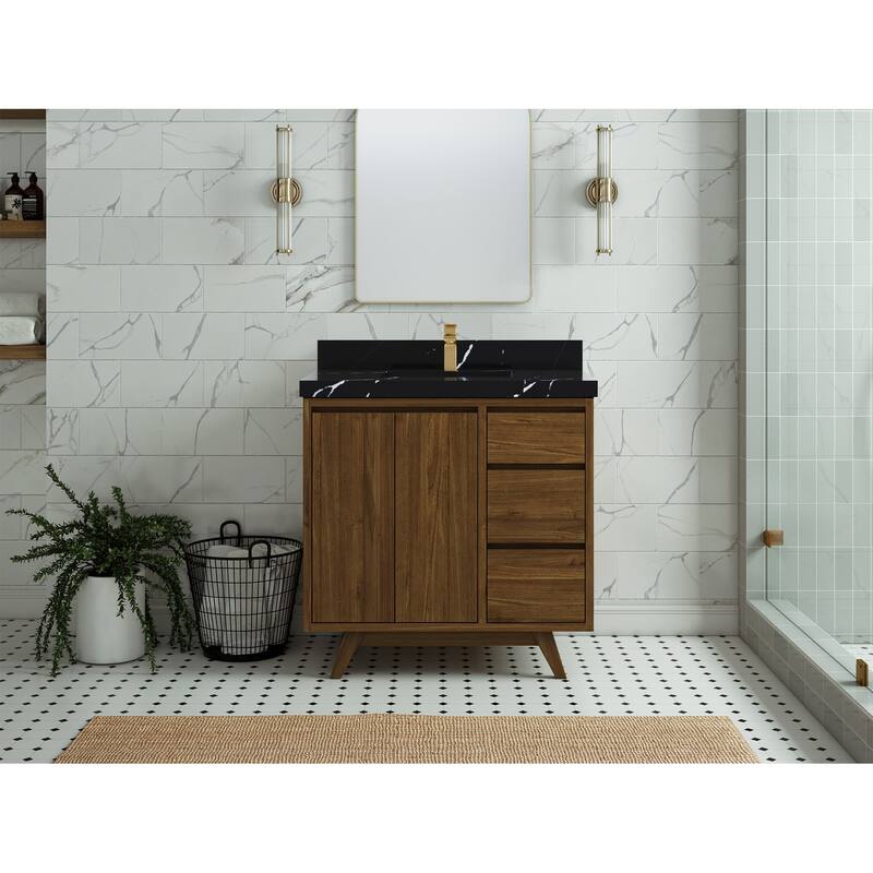 Willow Collections 36 in. W x 22 in. D Madison Teak Center Sink Bathroom Vanity with Countertop