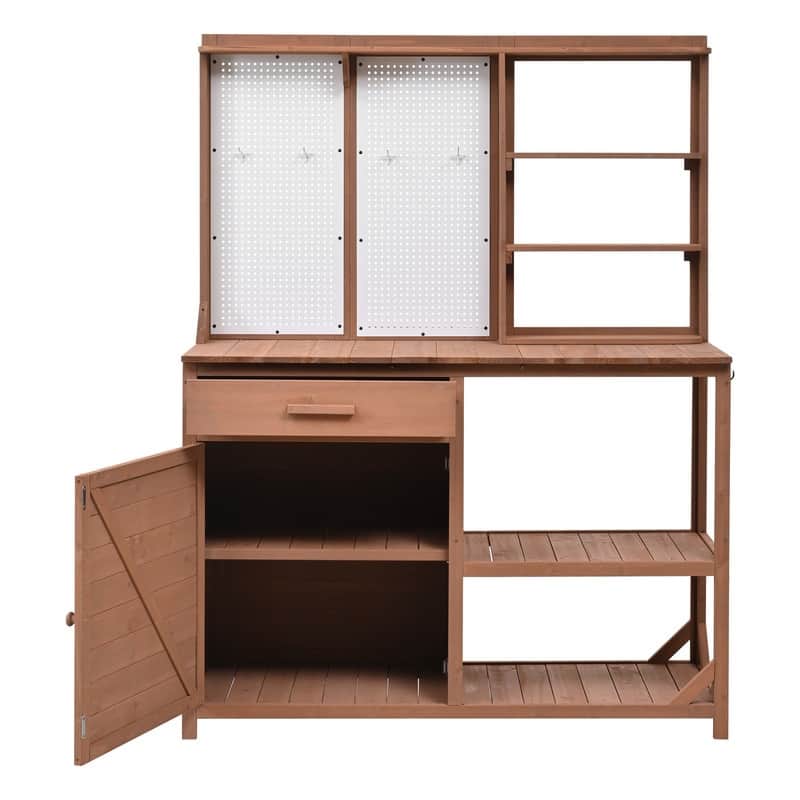 Fir Wood Potting Bench with Hutch, Garden Workstation for Planting with 4 Shelves