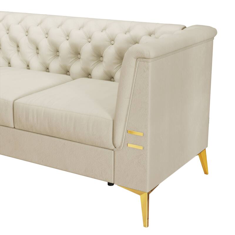 82'' Modern Velvet 3-Seater Couch with Tufted Design and Gold Metal Legs