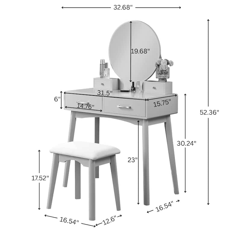 Roundhill Furniture Liannon Contemporary Wood Vanity and Stool Set