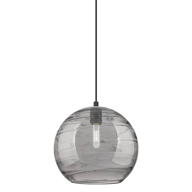 Innovations Lighting 434-1P-12-12 Crown Point Pendant Crown Point 12" - Matte Black / Light Smoke Deco Swirl