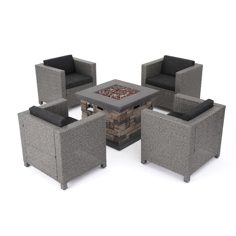 Puerta Outdoor 5-piece Club Chair and Fire Pit Set by Christopher Knight Home