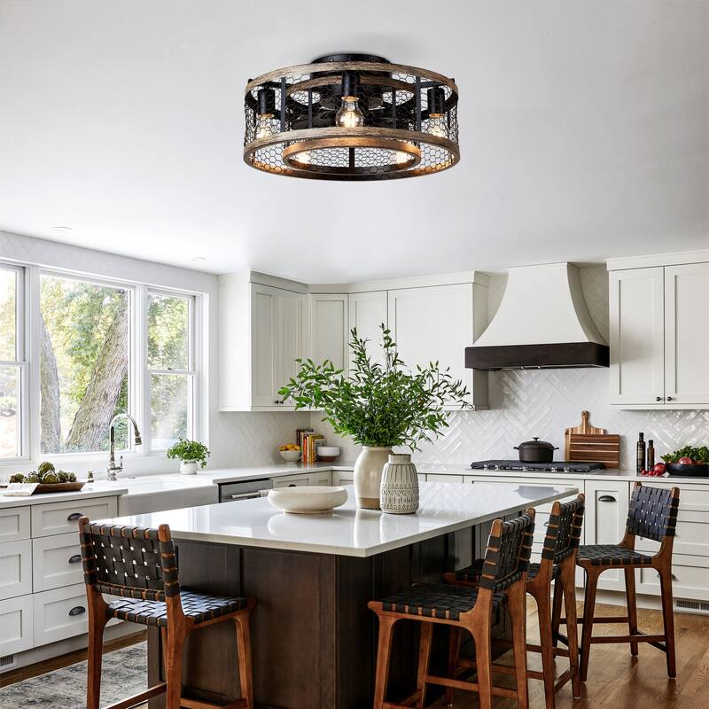 20" Ceiling Fan With Remote Control, Quiet Motor Fan Light, Indoor Iron Chandelier Ceiling Fan - Matte Black