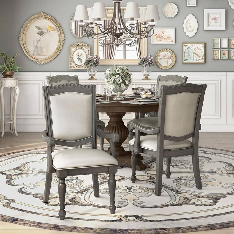 Gray Silver Finish Formal Arm Chairs Set
