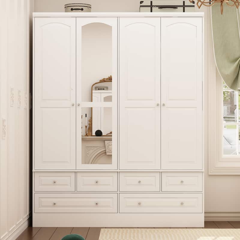 Modular Majesty Double Wardrobe Mirror-Front Storage Closet Armoires - 63"W