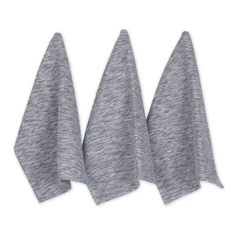 Leather Brown And Off-White Tonal Recycled Cotton Waffle Dishtowel (Set of 3) 20x30 - Navy