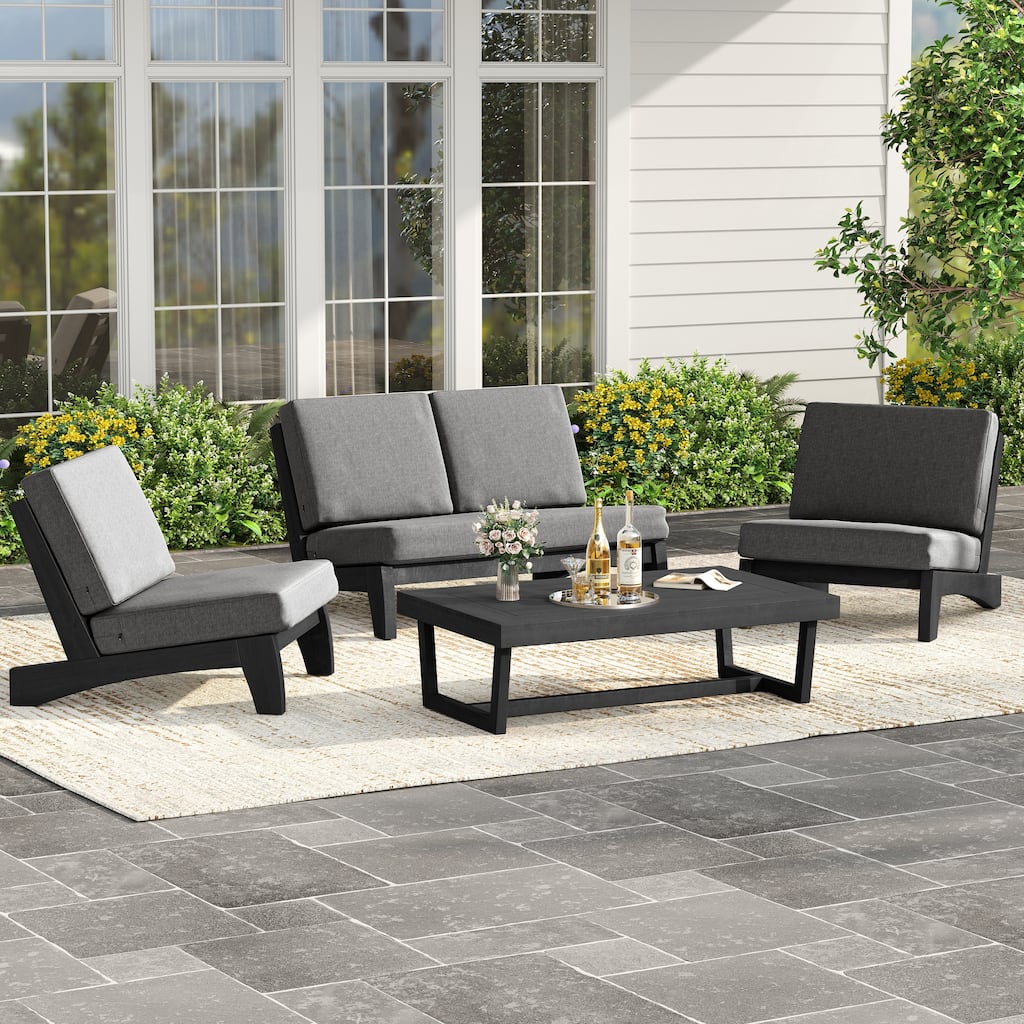 Outdoor Patio Solid Wood Furniture Chair Loveseat Sets with Cushions