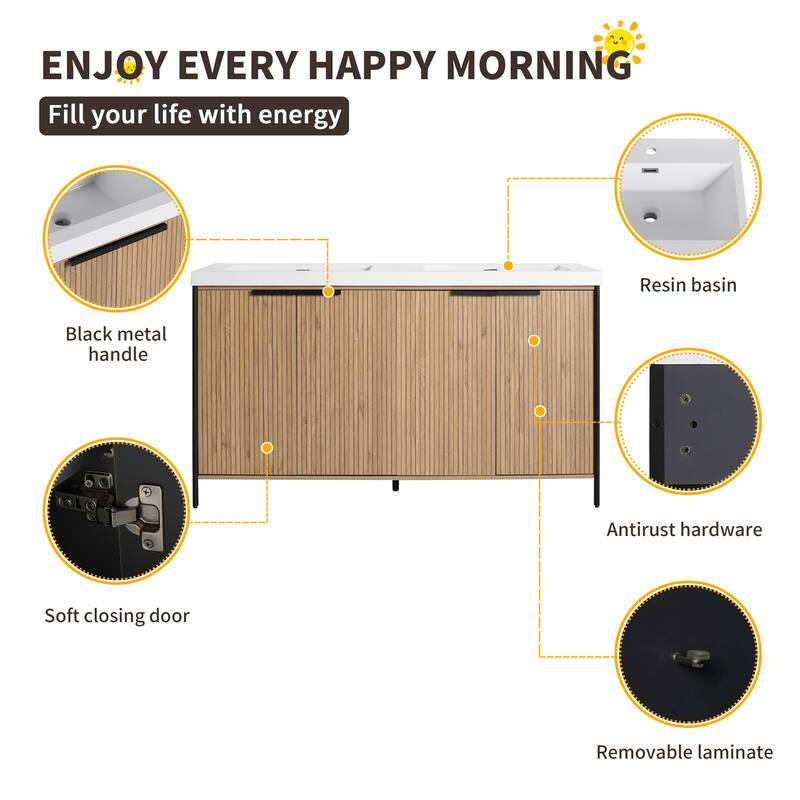 Beingnext 24"/30"/36"/48"/60" Bathroom Vanity with Sink, Freestanding Bathroom Vanity with Soft Close Door and Shelf