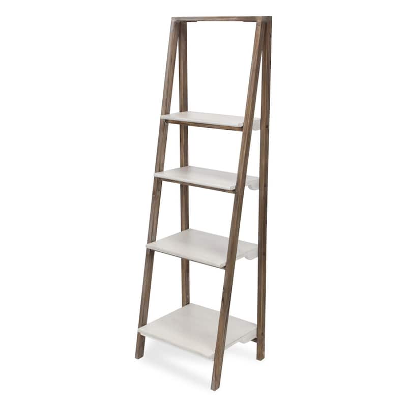 4-Tier Foldable Handmade Display Shelf - 61.25" - Brown and White