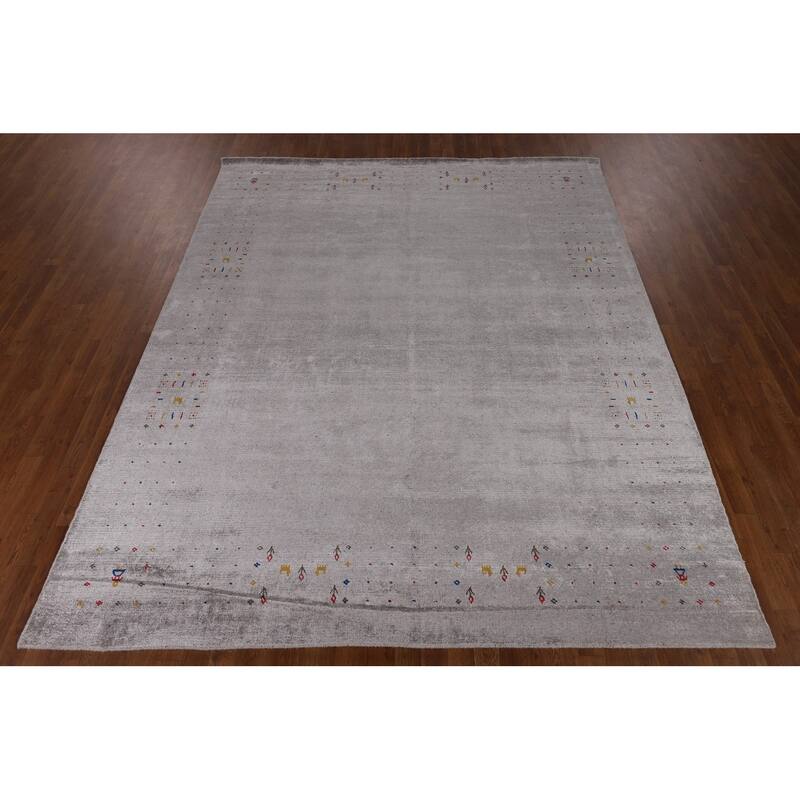 Tribal Gabbeh Oriental Area Rug Handmade Silk Carpet - 7'11" x 9'9"