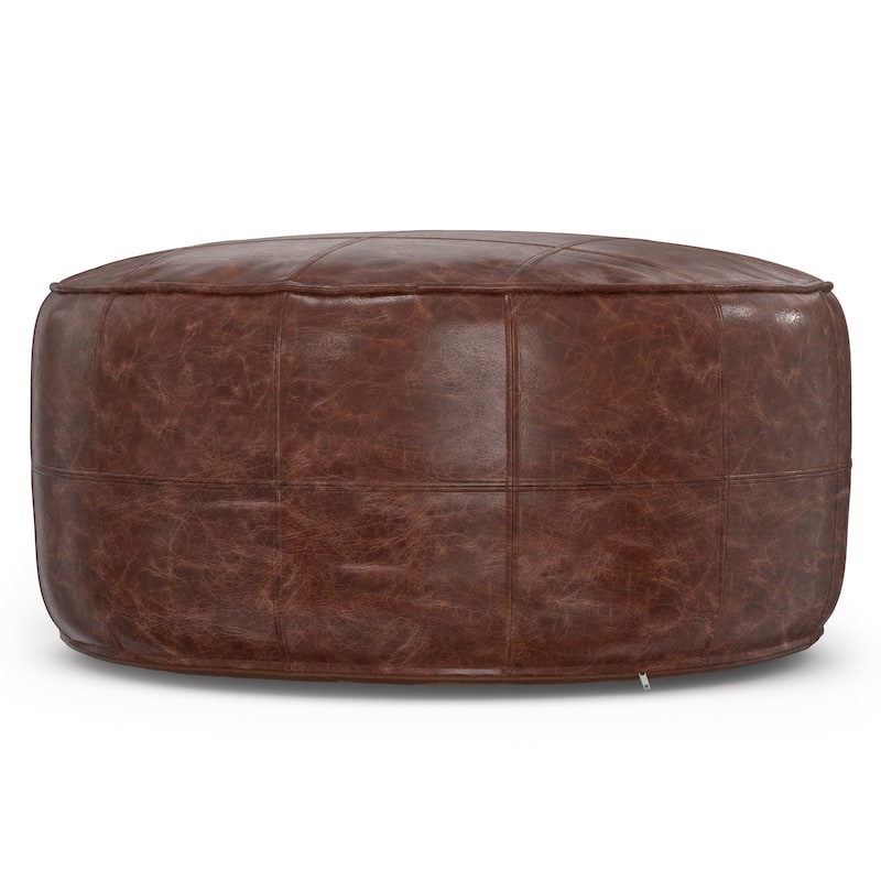 WYNDENHALL Darian Round Pouf in Genuine Leather