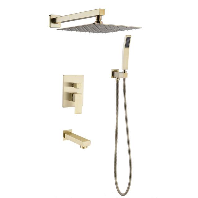 Brushed Gold 12" Rain Shower Head Systems Wall Mounted Shower - 12*14.57